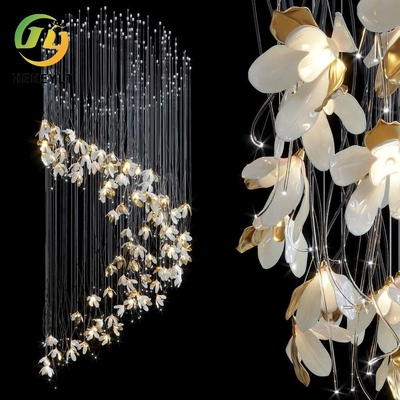Projet l'épousant décoratif d'escalier de villa de la fleur LED de lumière faite sur commande moderne de lustre