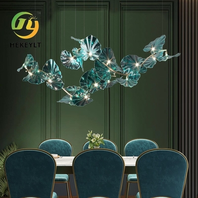 Grand lobby en verre d'hôtel d'escalier d'Emerald Lotus Leaves Shape Chandelier For