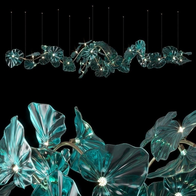 Grand lobby en verre d'hôtel d'escalier d'Emerald Lotus Leaves Shape Chandelier For