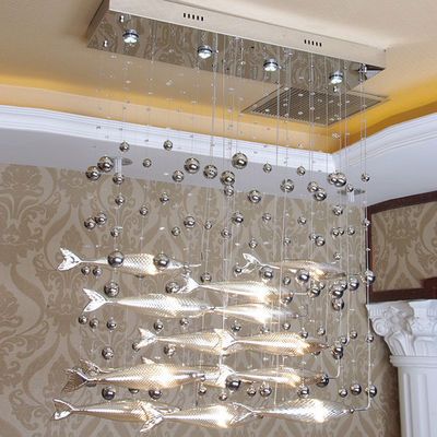 Chrome ou décoration G4 à la maison formée par poissons légers pendants modernes en verre argentés