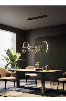 Lumière G9 pendante moderne linéaire pour le métal noir en verre clair de cuisine de salle à manger