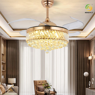 Crystal Ceiling Fan Light invisible de luxe moderne pales de ventilateur de 42 pouces 4 pour la salle à manger
