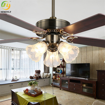 Lumière industrielle de fan de plafond du style E27 LED avec 5 lames en bois
