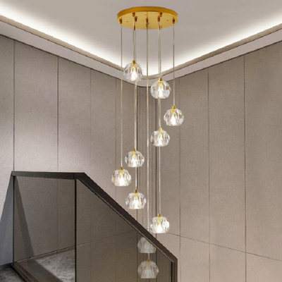 Lustre léger pendant nordique de boule de cristaux de décoration d'escalier d'hôtel