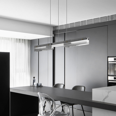 Chandelier nordique de cuivre de luxe moderne minimaliste à longue bande de verre à LED pendant lumineux pour la maison