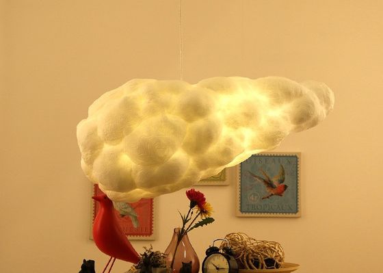 2 lumière pendante moderne en soie du matériel 100cm de nuage blanc de vis des têtes E27