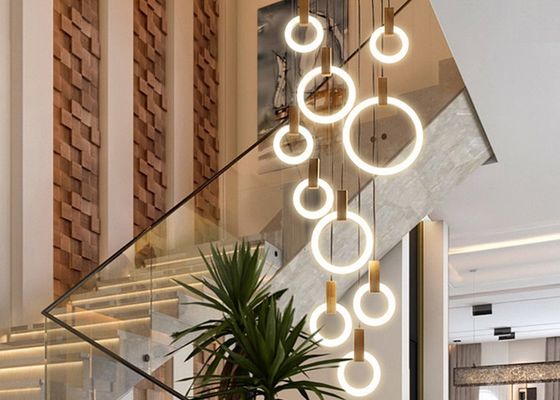 Appareil d'éclairage acrylique de lampe de baisse de salle à manger d'hôtel d'escalier de villa de cercle moderne