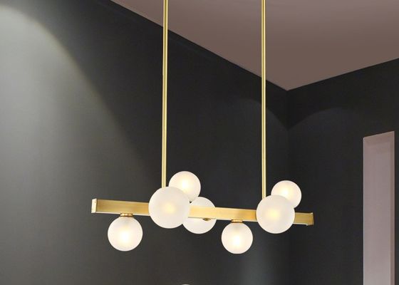 12 lumière pendante moderne incandescente en verre givré de boule d'or des têtes 113*55cm