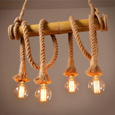 Lumière pendante en verre en bambou de corde de chanvre pour des salons